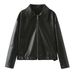 Women's Clothing Vintage Leather Jacket – Distressed Biker Style With Asymmetrical Zipper (Black, Oversized Fit)_ecoleips.com
