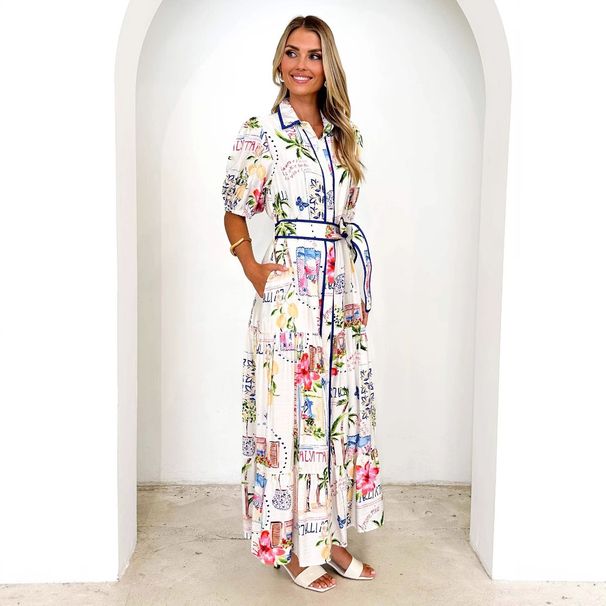 2025 Cross-Border Women's Fashion Hot-Selling European And American Cotton Linen Floral Print Tie_ecoleips.com