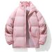 Women's Clothing Striped Winter Jacket With Stand Collar, Thickened Polyester Padded Coat For Cold Weather, Unisex Casual Outerwear (Black/White)_ecoleips.com