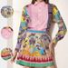 Spring 2026 Women's Fashion Set European And American Style Printed Long Sleeved Shirt Top And Pleated Skirt Ensemble_ecoleips.com
