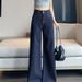 Denim Dark Blue Wide-Leg Jeans For Women, Autumn And Winter New Style, Draped Slim Fit, Versatile Retro High-Waisted_ecoleips.com