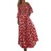 2024 Independent Brand Women's Elegant Floral Print Ruched Off-Shoulder Pocket Long Dress With Large Hem_ecoleips.com