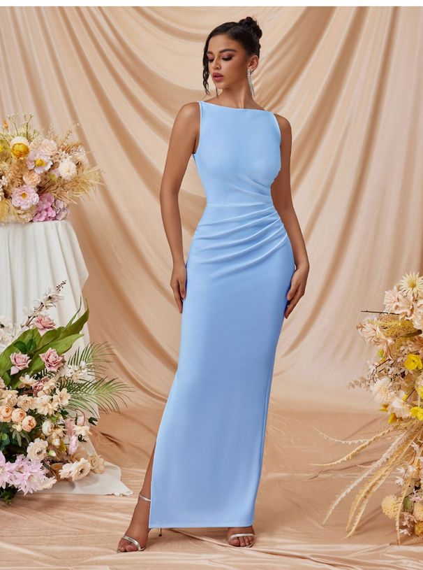 Elegant High-Slit Bodycon Dress For Women - Sleeveless, Stretchy Polyester Blend, Summer Casual & Party Wear (XS/S/M/L)_ecoleips.com
