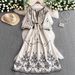 Premium Ethnic Style Vintage Inspired Women's Dress round Neck Lantern Sleeve Embroidered Waist Cinching Slimming a Line 2025 New Style_ecoleips.com