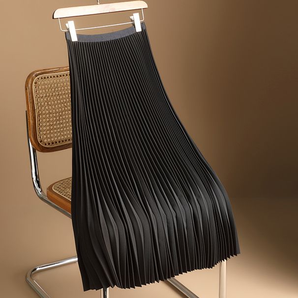 Verve Trendy Champagne Color Thickened Wool For Women Spring Winter New European High-end Draped Pleated Midi Skirt_ecoleips.com