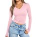 Women's Clothing Slim-Fit V-Neck Milk Silk Long Sleeve Top – Stretchy Layering Essential (XS-XXXL)_ecoleips.com