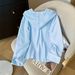 Plus Size Women's Long Sleeved Shirt Soft Light Blue And White Horizontal Stripes Casual Office Top_ecoleips.com