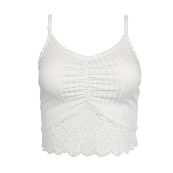 In Stock: 2025 Summer New Women's Clothing Lace Patchwork Ruffled Backless Short Camisole Vest For Women (European And American Style)_ecoleips.com