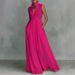 Elegant Waist-Defining Long Sleeve Pleated Maxi Dress For Vacation, Colorful Dress Versatile Style Companion_ecoleips.com