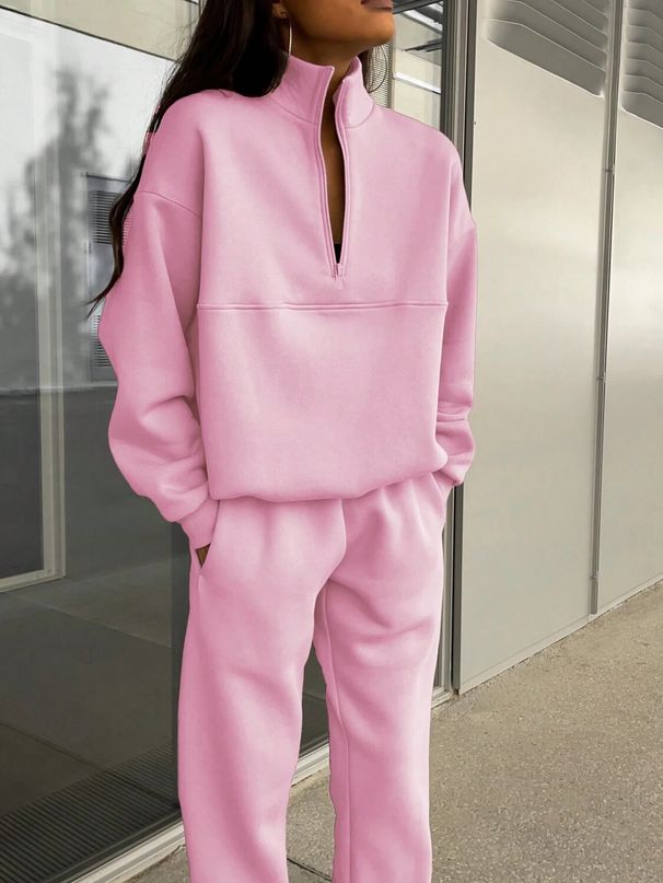 Premium Fleece Tracksuit Set For Women - Thickened Long-Sleeve Hoodie & Jogger Pants (XXXL Plus Size, 7 Elegant Colors, 680GSM Poly-Spandex Blend)_ecoleips.com