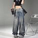 American High Street Niche Design Wide-leg Washed Denim Jeans For Women, New Summer Style, Straight Loose Fit,_ecoleips.com