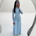 Elegant Solid Color Belted Dress With Metal Ring Detail – High-Waisted Long Sleeve Midi Dress For Fall/Winter_ecoleips.com