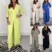 Women's Clothing Spring And Summer New Wear V Neck Long Sleeve Split Tops And Pants Two Piece Set_ecoleips.com