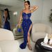 Women’s Clothing Fashionable New Women's Contrast Color Sequined Mesh Spliced Thigh Slit Formal Dress_ecoleips.com