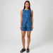Women's Elegant Denim Shorts Set - Sleeveless Crop Top & High Waist Wide Leg Shorts Casual Two Piece Outfit_ecoleips.com