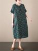 Cotton Linen Vintage Print Spring Summer Dresses For Women 2026 Short Sleeve Casual Loose Midi Dress Robe Femme Elegant Clothing_ecoleips.com