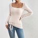 Women's Casual Long Sleeve T-Shirt Drawstring Hem Soft Polyester Blouse Comfortable Daily Wear Tops for Autumn Spring Apricot Size S_ecoleips.com