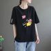 Casual Short Sleeve T-Shirt Women's Clothing Loose Fit Cotton Blend Tee With Printed Design Contrast Sleeve_ecoleips.com