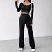 Black And White Contrast Color Square Collar Slim Fit Long Sleeve Pants Simple Versatile Fitness Women's Set_ecoleips.com