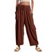 Women's Elastic Waist Pleated Mid-Waist Wide Leg Pants Loose Casual Cotton And Linen Trousers_ecoleips.com