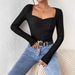 Voya Women's Fashion Casual Solid Color Polyester Square Collar Lace Long Sleeved Slim Fit T-shirt 2026 Black_ecoleips.com