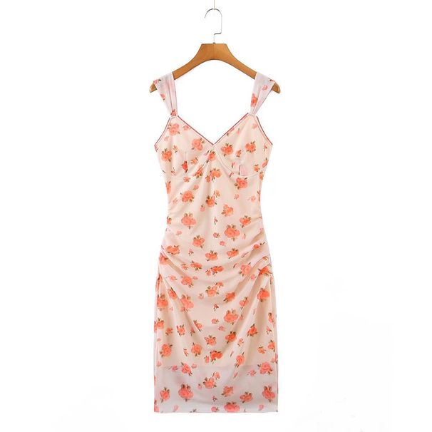European And American Women's Clothing Wholesale, New Summer French Floral Print Camisole Dress, V-neck Pleated Sexy_ecoleips.com