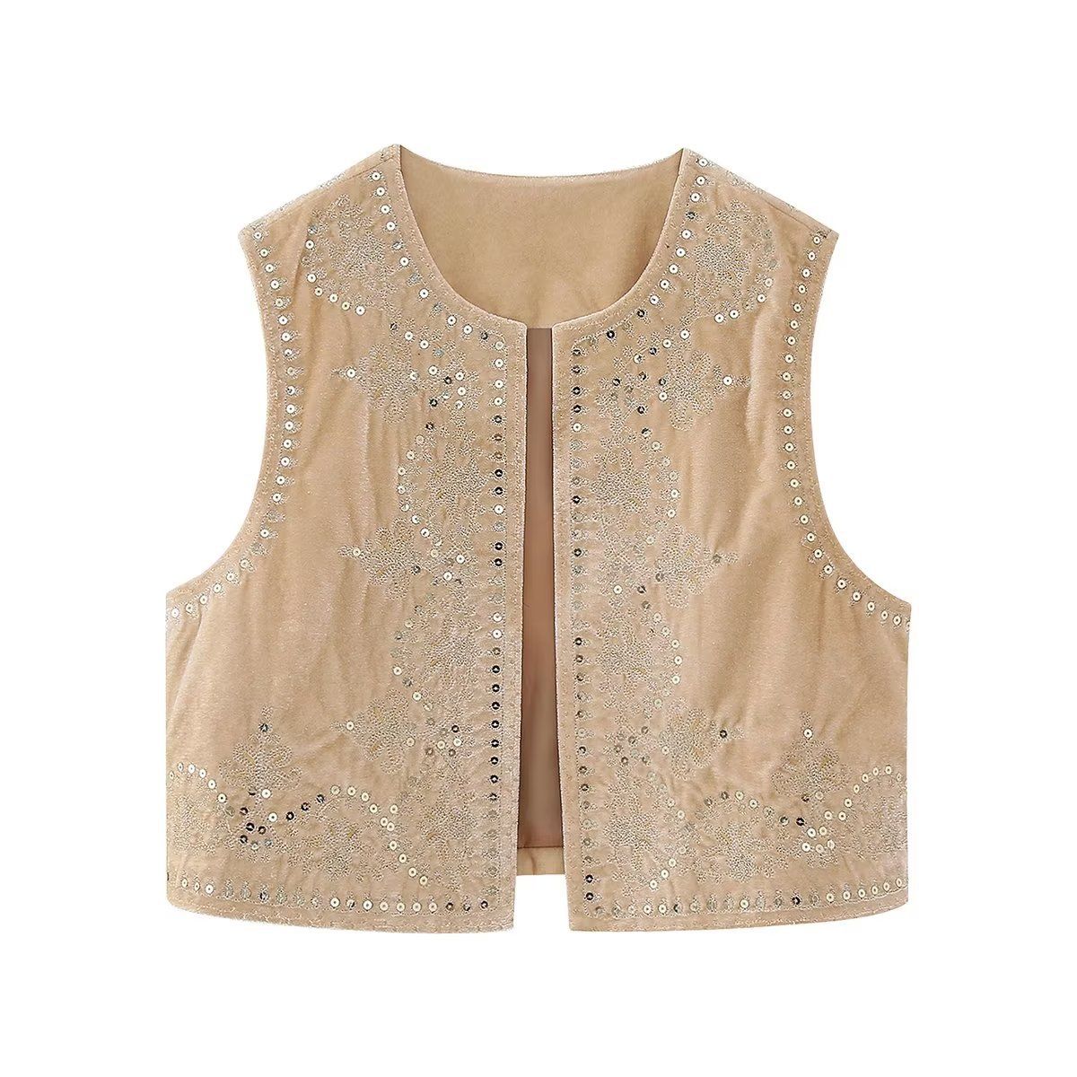 Women's Clothing Style Women's Retro Fashion Casual Embroidered Velvet Vest For Formal & Casual For Women_ecoleips.com