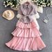 Luxury Patchwork Tweed Dress For Women Sophisticated Collared Winter Style Fitted Waist Ruffled Tiered Maxi Dress_ecoleips.com