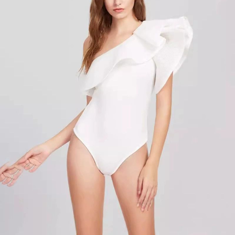 Wholesale 2025 Ruffled Neckline Bodycon Jumpsuit for Women Sexy Tight Fitted Romper Export Style_ecoleips.com