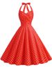 Elegant Polka Dot Party Dress Women Summer Halter High Waist 50s Vintage Fit And Flare Backless Retro Dresses_ecoleips.com