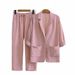 Women's Clothing Long Sleeved Solid Color Large Size Suit Cotton And Linen Suit Loose Two Piece Suit_ecoleips.com
