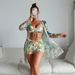 Women's High Waist Bikini Swimwear Set 3-Piece Adjustable Drawstring Floral Print Conservative Swimsuits_ecoleips.com