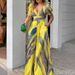 Women's Clothing Slim Waist Jumpsuit V-Neck Short Sleeve Printed Long Pants American Style Polyester Romper_ecoleips.com
