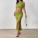 Women's Clothing Pleated Textured Slit Suit Summer Sleeveless Dopamine Vest Two Piece Suit_ecoleips.com