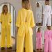 Women's Spring/Summer Cotton Linen Set Backless Shirt Wide Leg Pants Two Piece Casual Comfortable Breathable European American Style_ecoleips.com