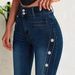 Women's Button Down Flared Jeans European American Style Micro Flared Denim Jeans For Ladies_ecoleips.com