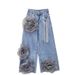 Women's Clothing Fashion Korean Style High Waist Wide Leg Jeans For Women - Distressed Denim With Flowy Straight Cut, Comfortable & Stretchy_ecoleips.com