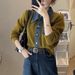 Women's Clothing Autumn And Winter Polo Collar Short Tops Two Piece Denim Collar Splicing Coat Knitted Cardigan_ecoleips.com