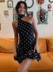 Mozision Polka Dot Backless Sexy Mini Dress Women Elegant Halter Off-shoulder Sleeveless Drop Waist Ruffle Club Party Dresses_ecoleips.com