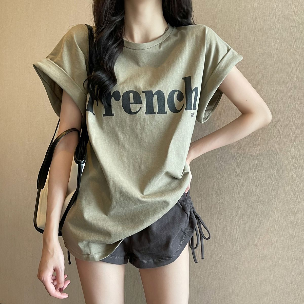 INS Pure Desire Women's T-Shirt Drop Shoulder Short Sleeve Loose Fit Slimming Base Layer Top For Summer Trendy_ecoleips.com