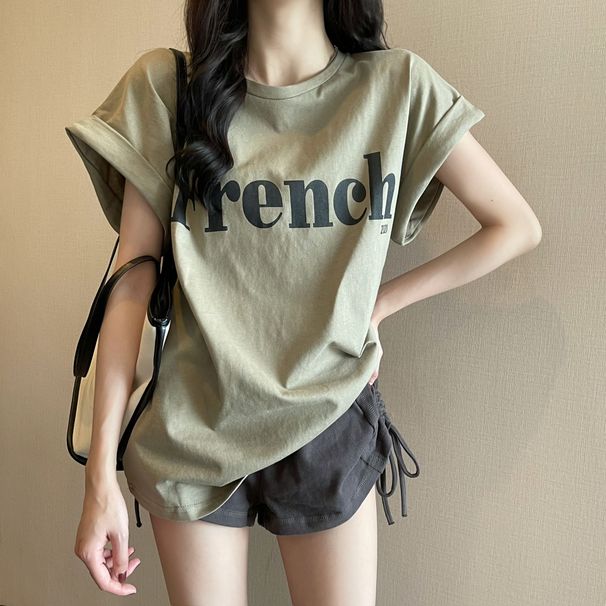 INS Pure Desire Women's T-Shirt Drop Shoulder Short Sleeve Loose Fit Slimming Base Layer Top For Summer Trendy_ecoleips.com