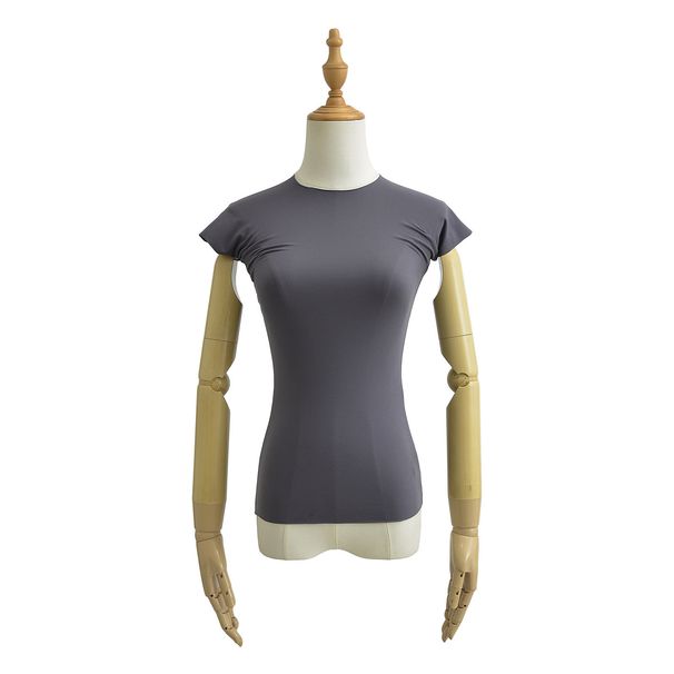 Women's Clothing Style Sexy Solid Color Brushed Bottoming Shirt Summer New Yoga Fitness Short Sleeved T Shirt Tight Elastic Top_ecoleips.com