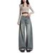 Vintage Korean Wide-Leg Jeans Women, Autumn New Loose Fit For Pear-Shaped Body, BF Lazy Style Plus Size Long Pants_ecoleips.com