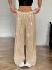 Glitter High-Waisted Lounge Pants – Loose Fit Straight Leg Trousers With Soft Stretch (Black, Beige, Silver)_ecoleips.com