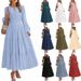 Women's V Neck Long Sleeve Dress Gathered Waist Layered Full Skirt Bestselling_ecoleips.com