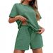 Women's 2-Piece Casual Outfit Set - Striped Short Sleeve T-Shirt & Drawstring Shorts - Soft Cotton-Polyester Blend - Streetwear Fashion_ecoleips.com