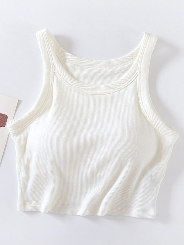 K Short-length Seamless Bralette With Built-in Cups, Featuring A Ribbed Band And An Open-back Design, Perfect As A No-sleeve Base Layer For Summer_ecoleips.com
