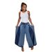 Women's Casual Wide Leg Cropped Jeans Color Block Elastic Fit Frayed Hem Cotton Denim Spring/Autumn-Summer Fashion_ecoleips.com