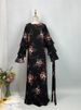 Ramadan Muslim Floral Print Chiffon Dress Boho Dress Three Layers Full Sleeves Bohemian Maxi Dresses For Women Chic Robe Longue_ecoleips.com