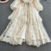 "Elegant Stand-Up Collar Floral Embroidery Dress With Lantern Sleeves & Tie Waist – Vintage-Inspired Long Dress For Women"_ecoleips.com